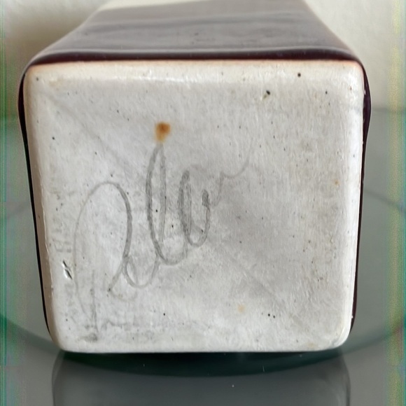 Handmade Studio Pottery Vase Blues‎ Purple Artist Signed Rectangle 10” Earthware - Picture 6 of 9